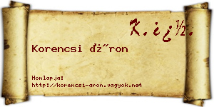 Korencsi Áron névjegykártya